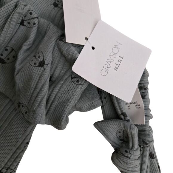 Grayson MiniGrayson Mini Baby Girls' Ladybug Romper with Headband -‎ Green 6-9M - Picture 3 of 4